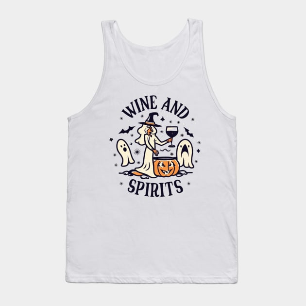 Wine and Spirits Witch with Pumpkin Cauldron Tank Top by Afternoon Leisure